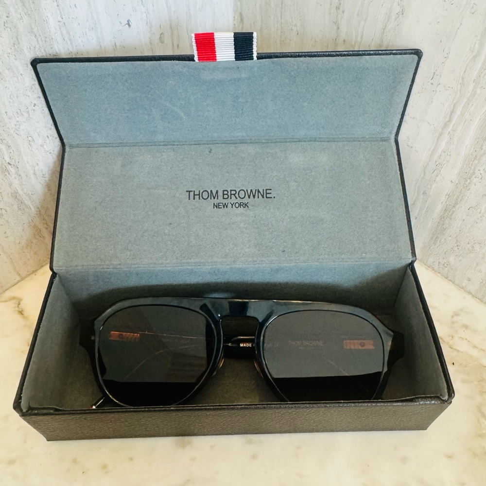 Thom Browne blue tortoise aviator Sunglasses with Signature Stripe